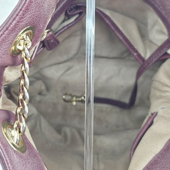 MICHAEL KORS Merlot Pebble Leather Hobo Satchel Shoulder Bag Large Logo Charm - Picture 14 of 15